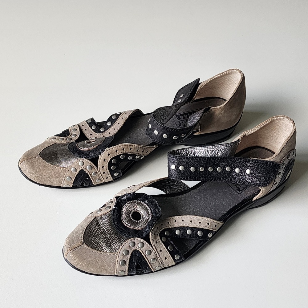 Mam Zelle Studded Leather Mary Jane Flats Womens 37 Art Deco Boho Artsy Shoes